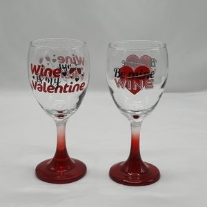 Wine Glasses 2 Piece Set Valentine Holiday Red Sprayed Stem